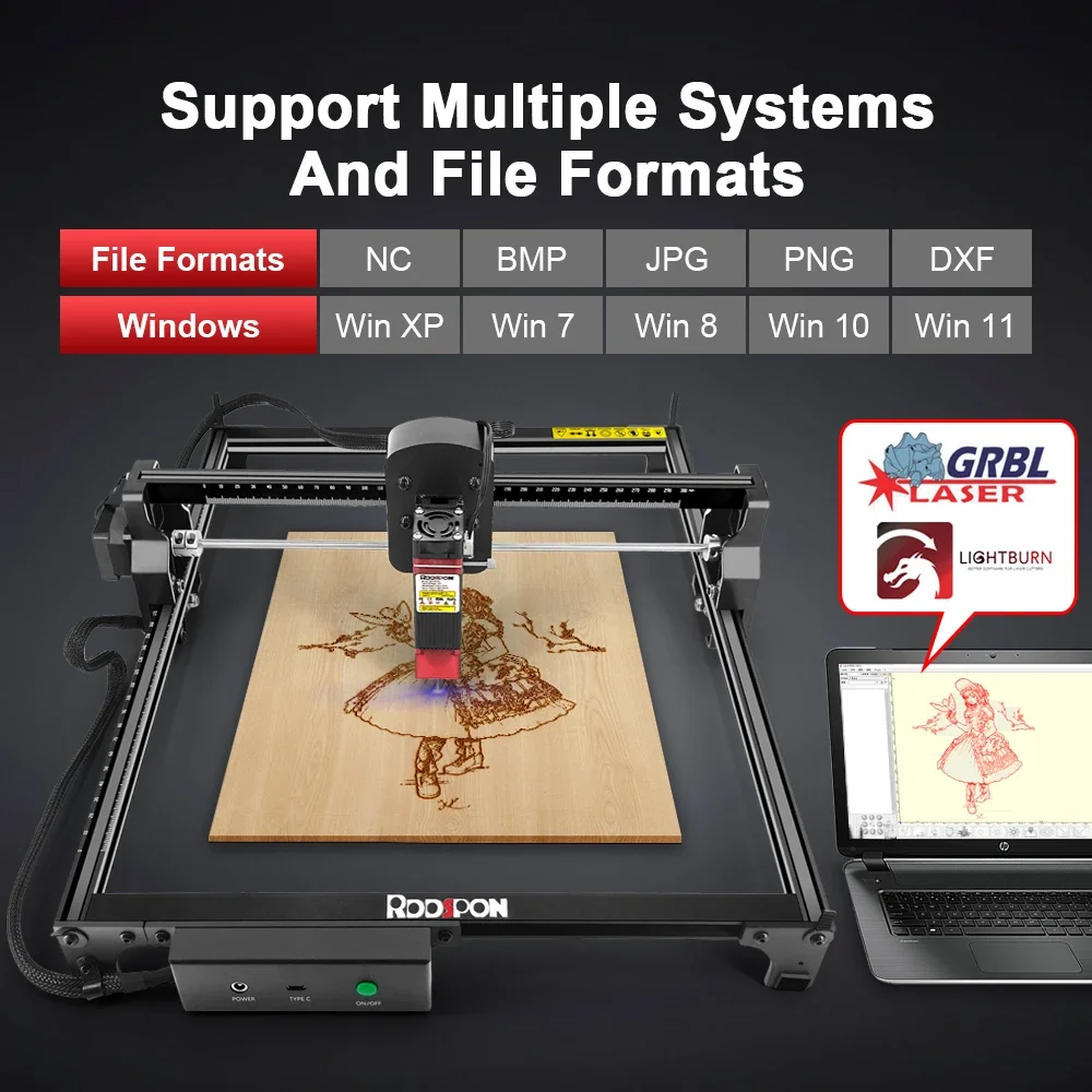 RDDSPON-Mini grabador láser de 2,5 W, máquina de grabado láser con efecto de 7W para máquinas CNC de logotipo de plástico y madera de cuero de mascota pintado DIY