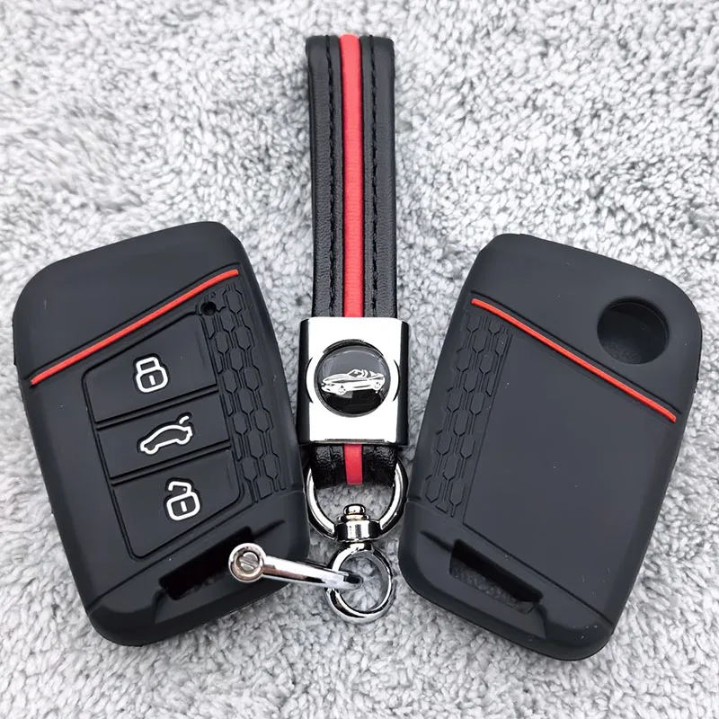 Silicone Car Key Case Cover Shell for VW Volkswagen Passat B8 Taos Polo Tiguan for Skoda Kodiaq Fabia Karoq Octavia Seat Ateca