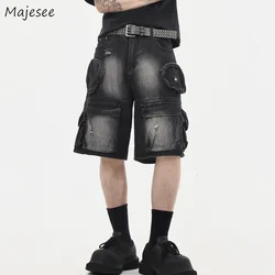 Denim Cargo Shorts Men Vintage Loose Baggy Multi-pockets Washed Streetwear Handsome Personality Summer American Fashion Hombre