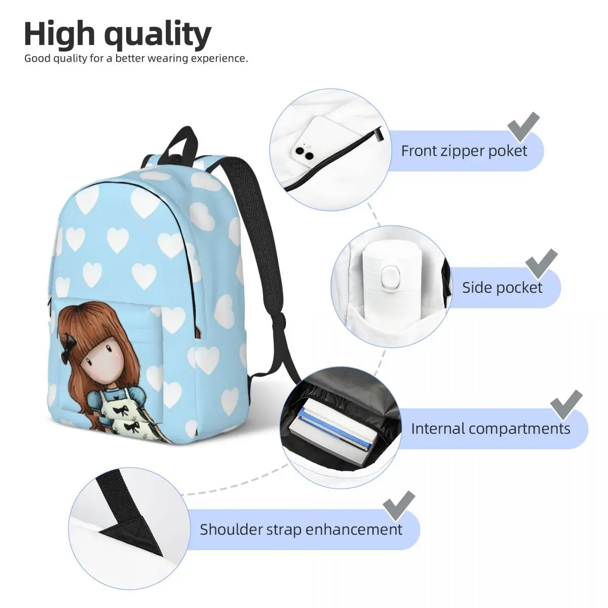 Santoros-Gorjuss Doll Toys Backpack Middle High College School Student Bookbag Men Women Daypack Outdoor