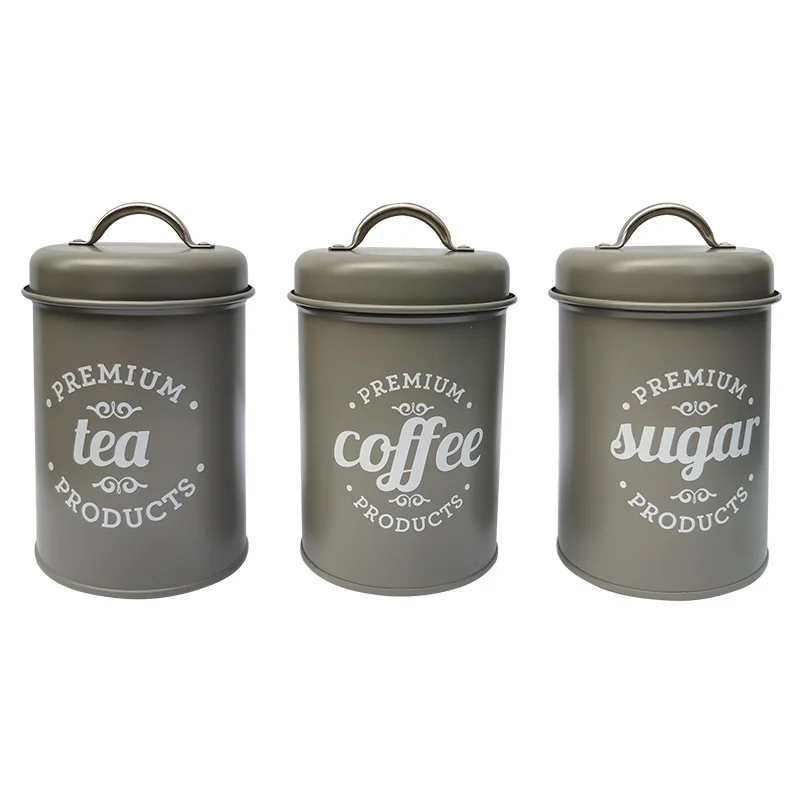 Iron storage jar, metal tea jar, wholesale kitchen ironware storage jar, three-piece coffee sealing jar