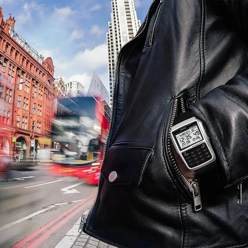 ساعة رياضية رقمية فاخرة للرجال على طراز الكمبيوتر، ساعة آلة حاسبة متعددة الوظائف، ساعة إلكترونية LED مقاومة للماء