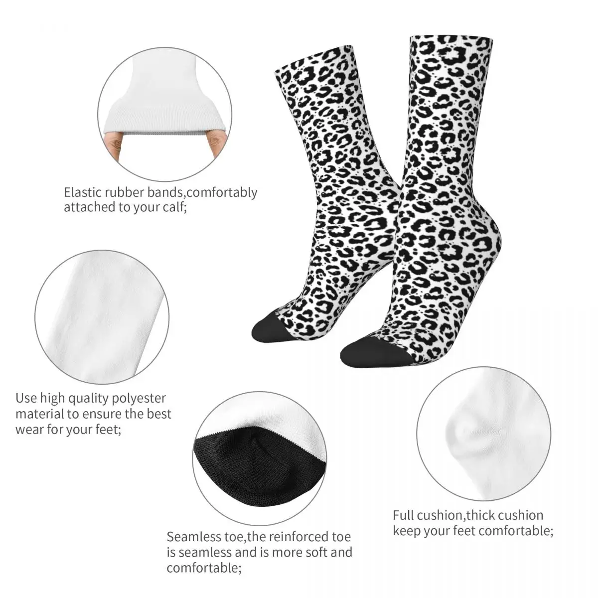 Black White Leopard Print Socks Animale Snow Cheetah Kawaii Stockings Spring Anti Slip Women Men Socks Soft Climbing Socks