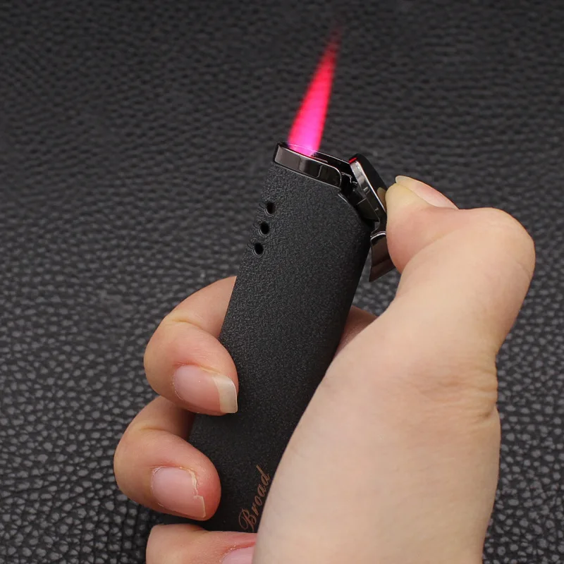 

Simple and Stylish Portable Metal Frosted Inflatable Lighter Outdoor Windproof Red Flame Cigarette Lighter Kitchen Barbecue Tool