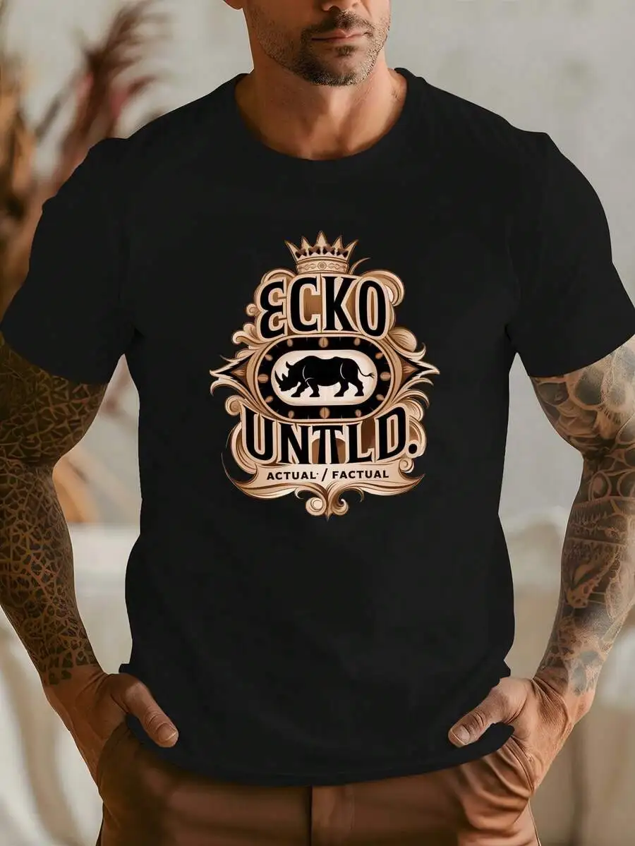 [Camiseta deportiva] Camisetas estampadas Rhino And Ecko Untld para hombre, camisetas de manga corta con cuello redondo para entrenamiento de baloncesto, moda urbana y entrenamientos en el gimnasio, ropa de verano esencial para hombre, camiseta holgada de talla grande