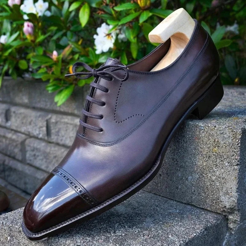 Brown Derby Shoes for Men Black Lace-up Round Toe Business Men Dress Shoes Wedding Handmade