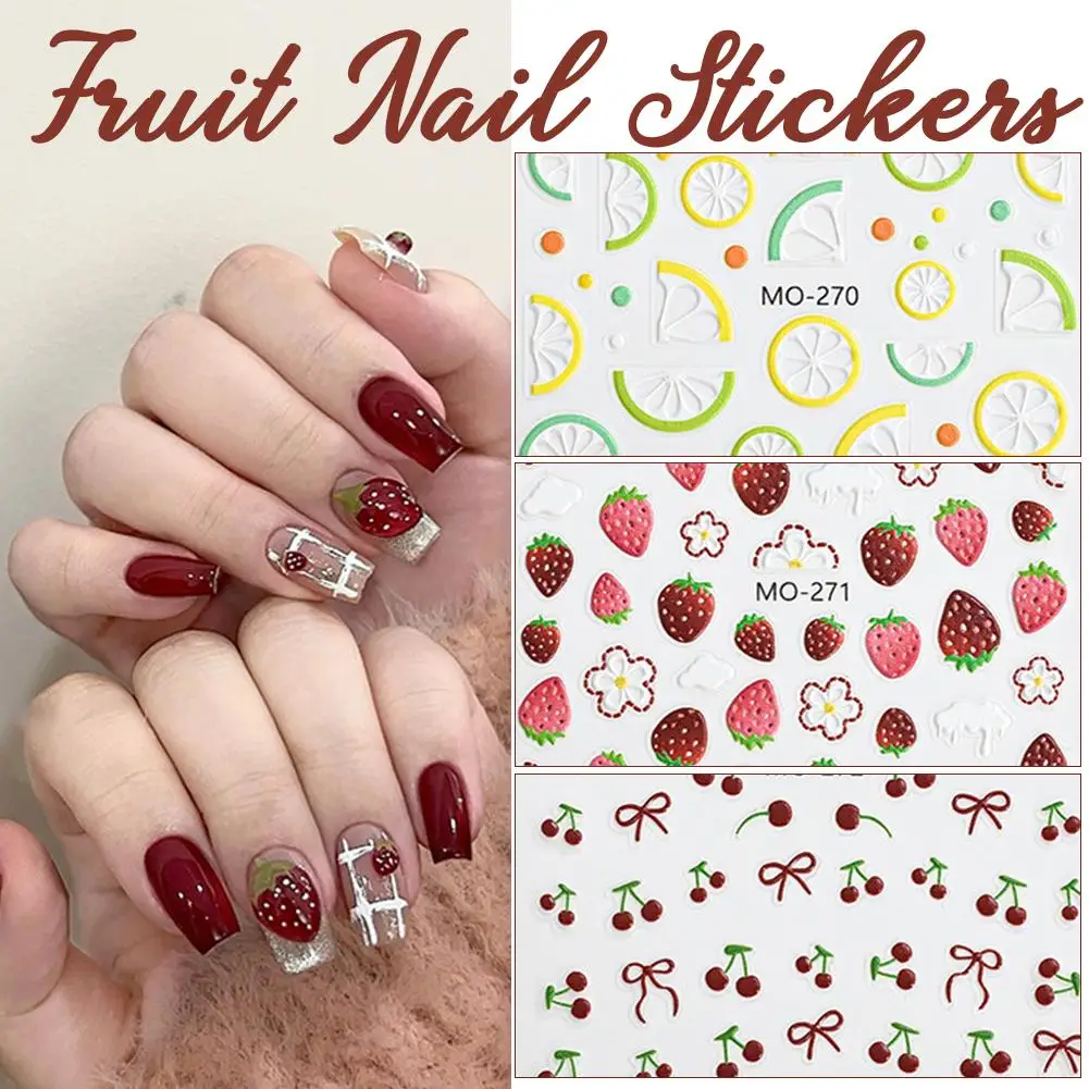 Girls Fruit Pattern Nail Stickers Shiny Cute Elegant Korean Party Stickers Nail Fashion Uv Female Festive Fall Decor Nail G H1p0