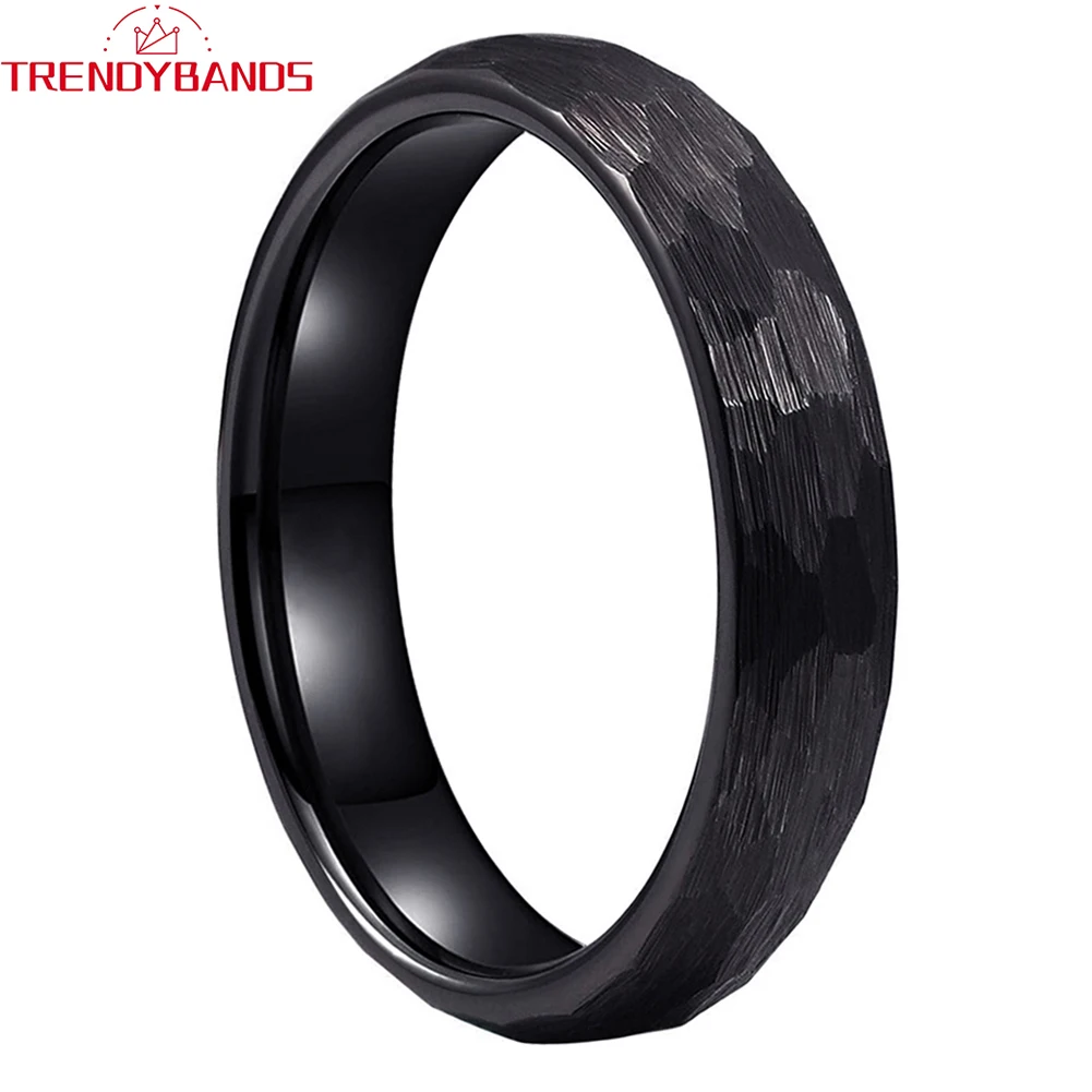 Men's Women's Wholesale Black Hammered Tungsten Cabide Wedding Band Engagement Rings Fashion Jewelry Domed Brushed Finish
