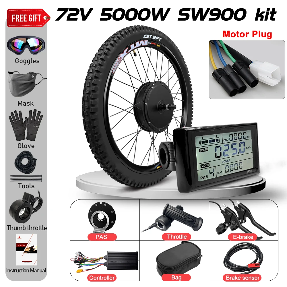 MTX39 E-bike Ombouwset 72V 5000W Achterwiel Borstelloze Naafmotor Dropout 150mm met 2.4 inch band voor Elektrische Fiets Ombouwset