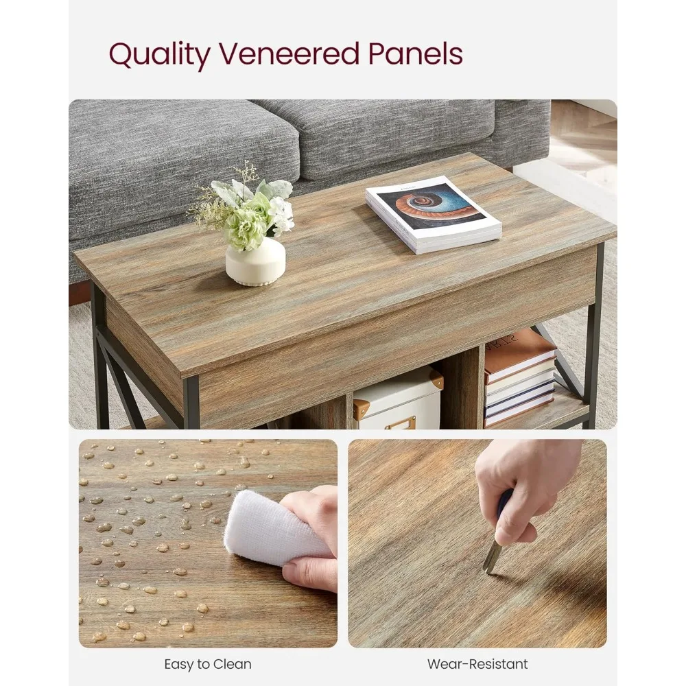 Stolik kawowy z podnoszonym blatem, stolik kawowy z podnoszonym blatem i półką do przechowywania, ukryte przegródki i podnoszony blat, do salonu, biura