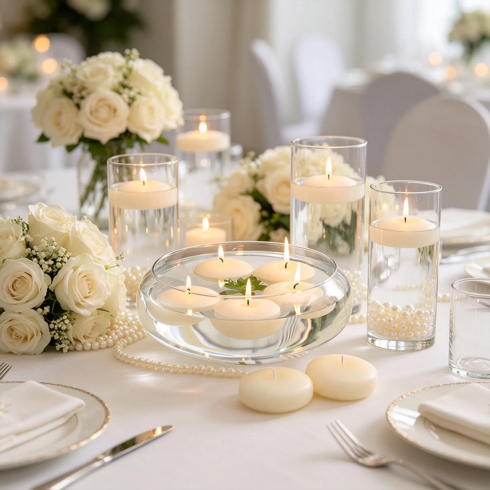 15-pack of white floating candles, 1.58 inches, 2-hour burn time, unscented, perfect for floral centerpieces, weddings, Christma