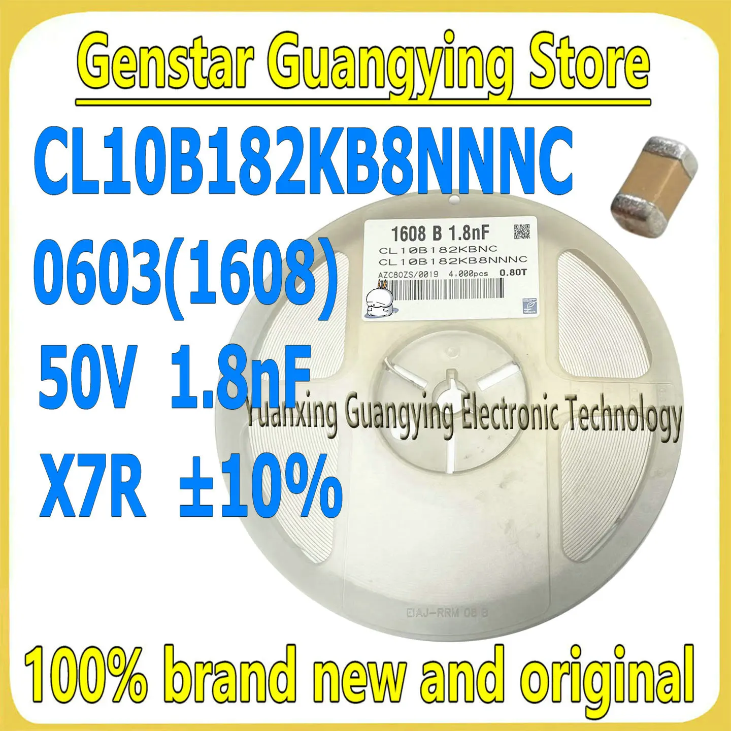 (100 pieces) Ceramic capacitors 0603 50V 1.8nF X7R ±10% multilayer surface-mount capacitors, 100% brand new