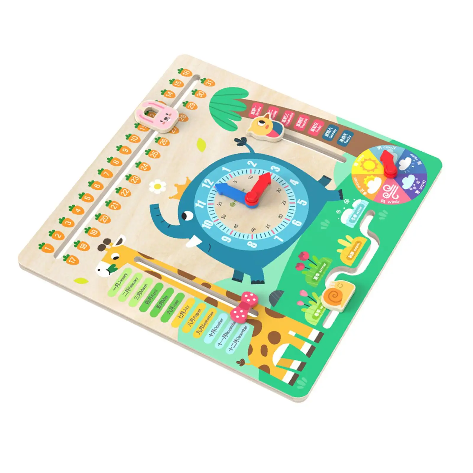 Calendar Clock Wooden Toy Learn Seasons, Months, Days of Week Funny Puzzle