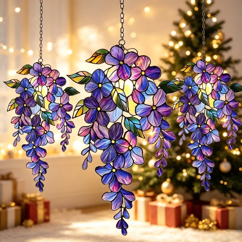 1pc/2pcs/3pcs 2D Acrylic Colored Wisteria Branch Light-Collecting Device Flower Window Pendant Farm Garden Home Decoration Gifts