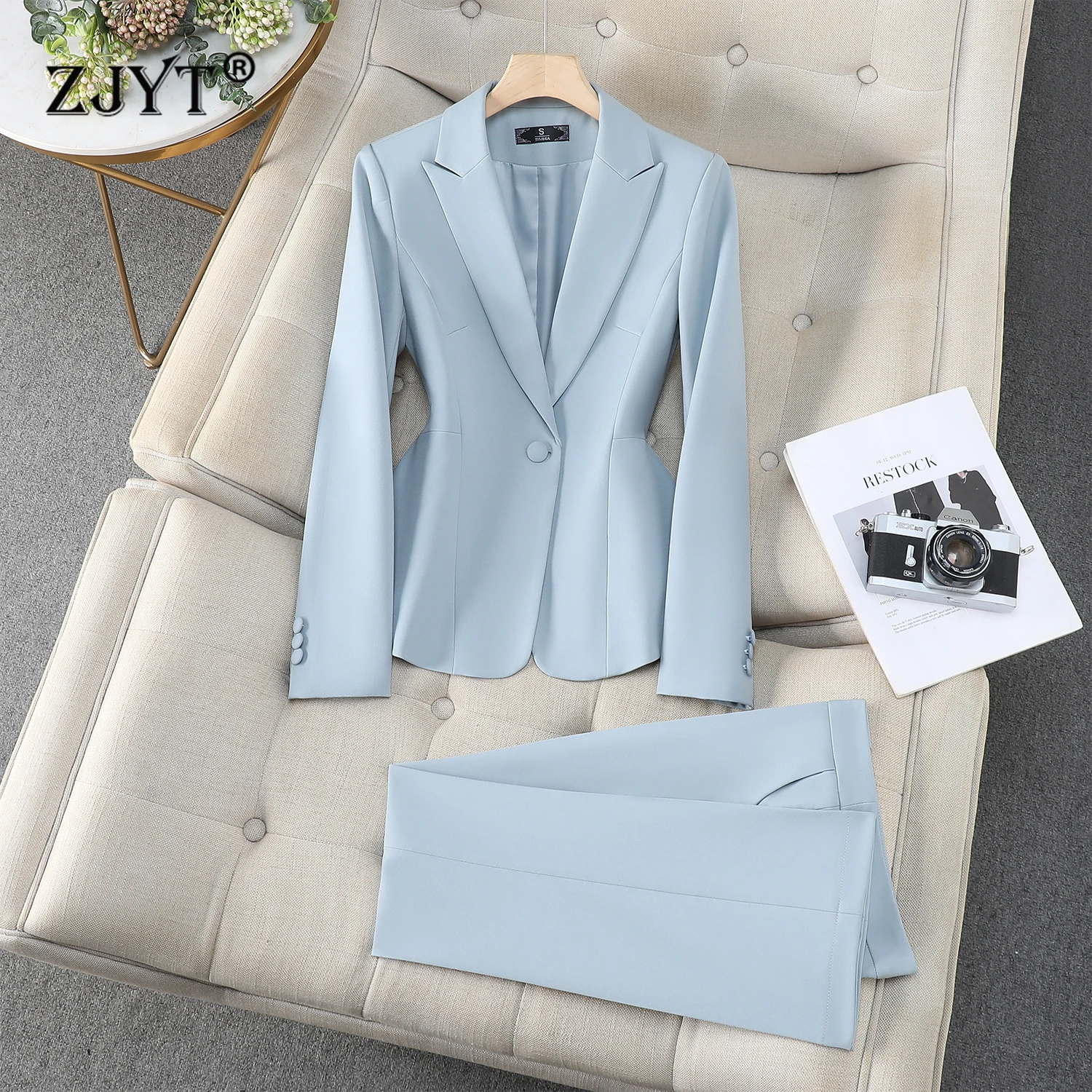 

ZJYT Elegant Office Lady One Button Blazer Suit Trousers Two Piece Matching Sets Autumn 2025 New Women's Jacket and Pants Set