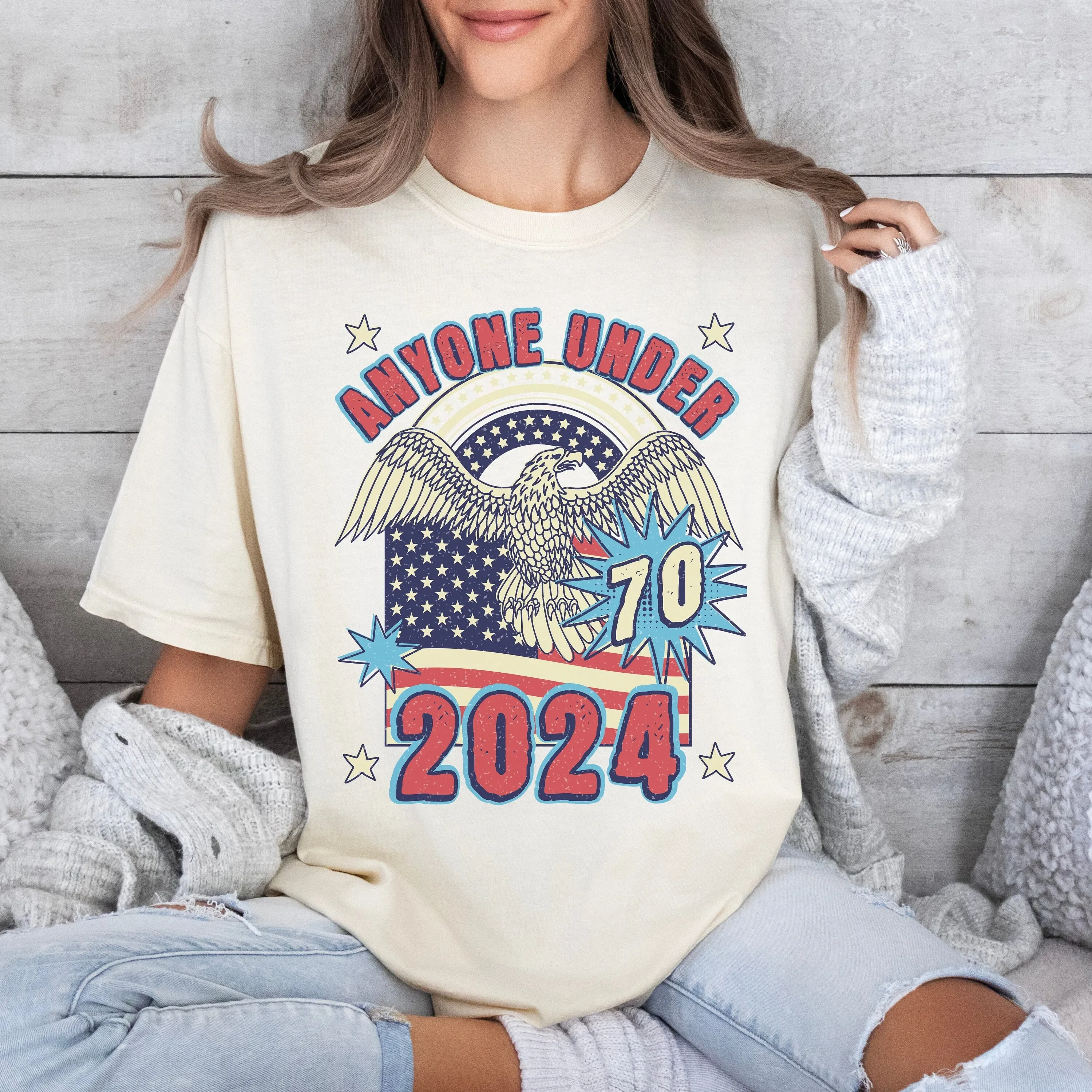 Lustiges Wahl-T-Shirt „Vote 2024“ für alle unter 70, sarkastischer politischer Humor, Präsidenten-Retro