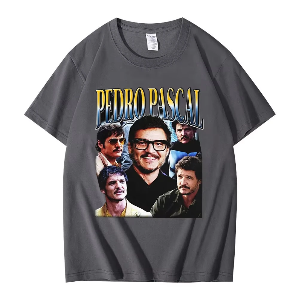 Katoenen casual tops voor heren en dames, oversized retro streetwear, klassieke Amerikaanse acteur Pedro Pascal patroon T-shirt Harajuku