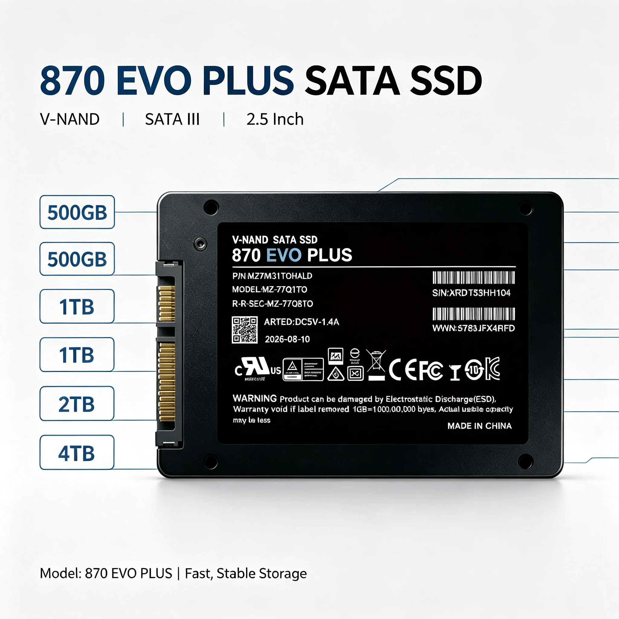 870 EVO Plus Builtin SATA3 2.5 Inch Solid State Hard Disk SSD 500GB 1TB 2TB 4TB Fast Read Write Laptop Micro Computer Desktop