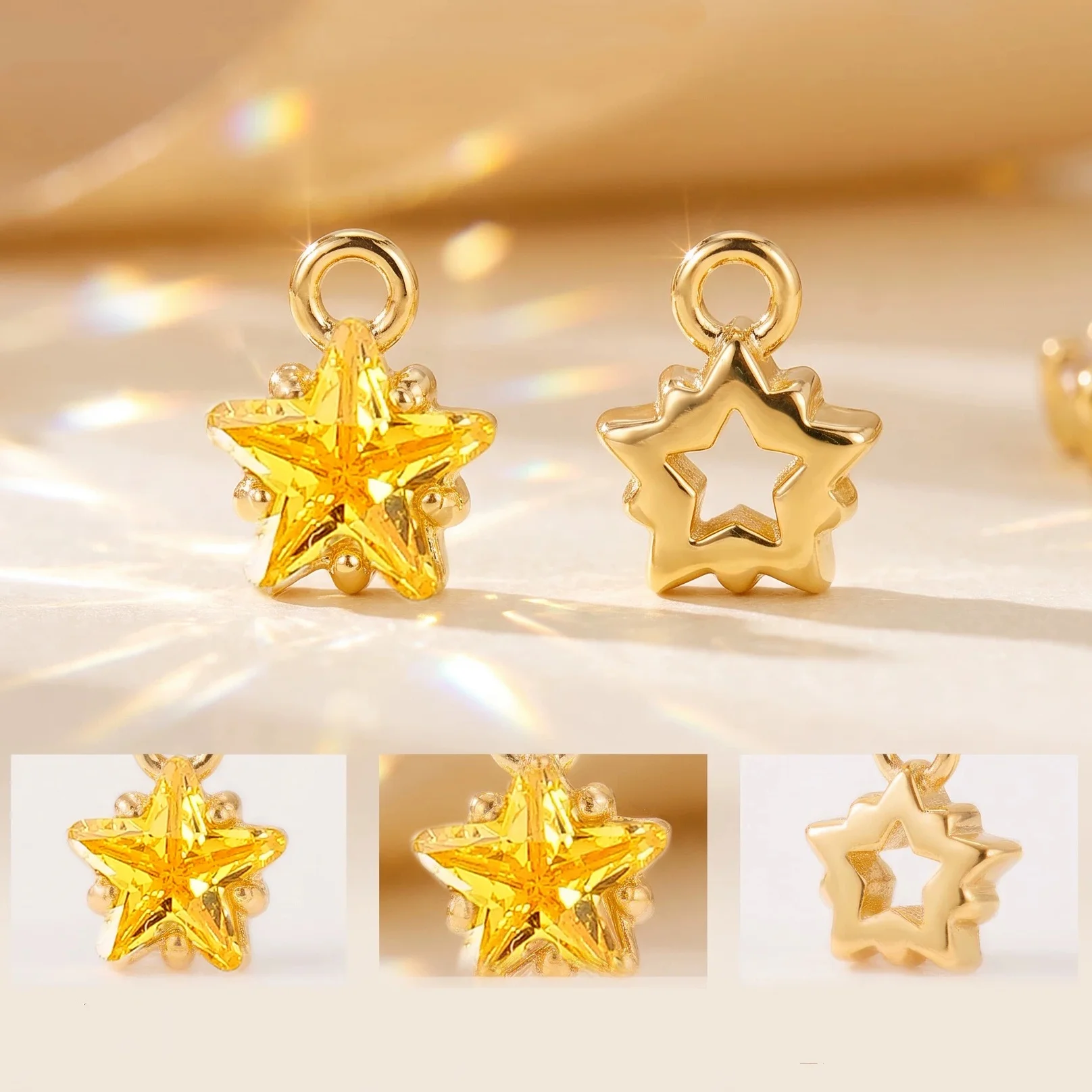 Copper Silver Plated Tarnish Resistant CZ Star Double Loop Charms, DIY Bracelet Necklace Beading Jewelry Making Findings