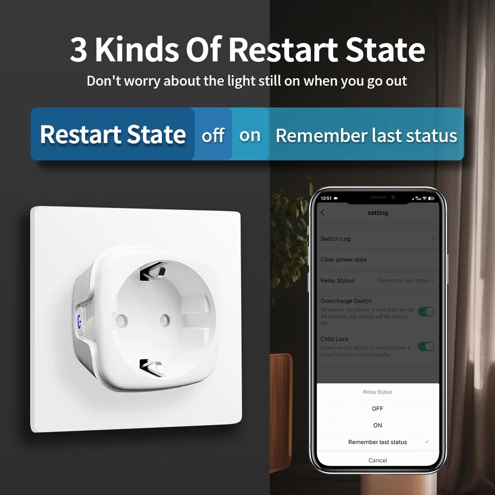 TNCE Tuya Wifi Plug 20A Smart Socket EU Power Monitor Remote Control switch Smart Life APP Works with Alexa Googl Home Alice