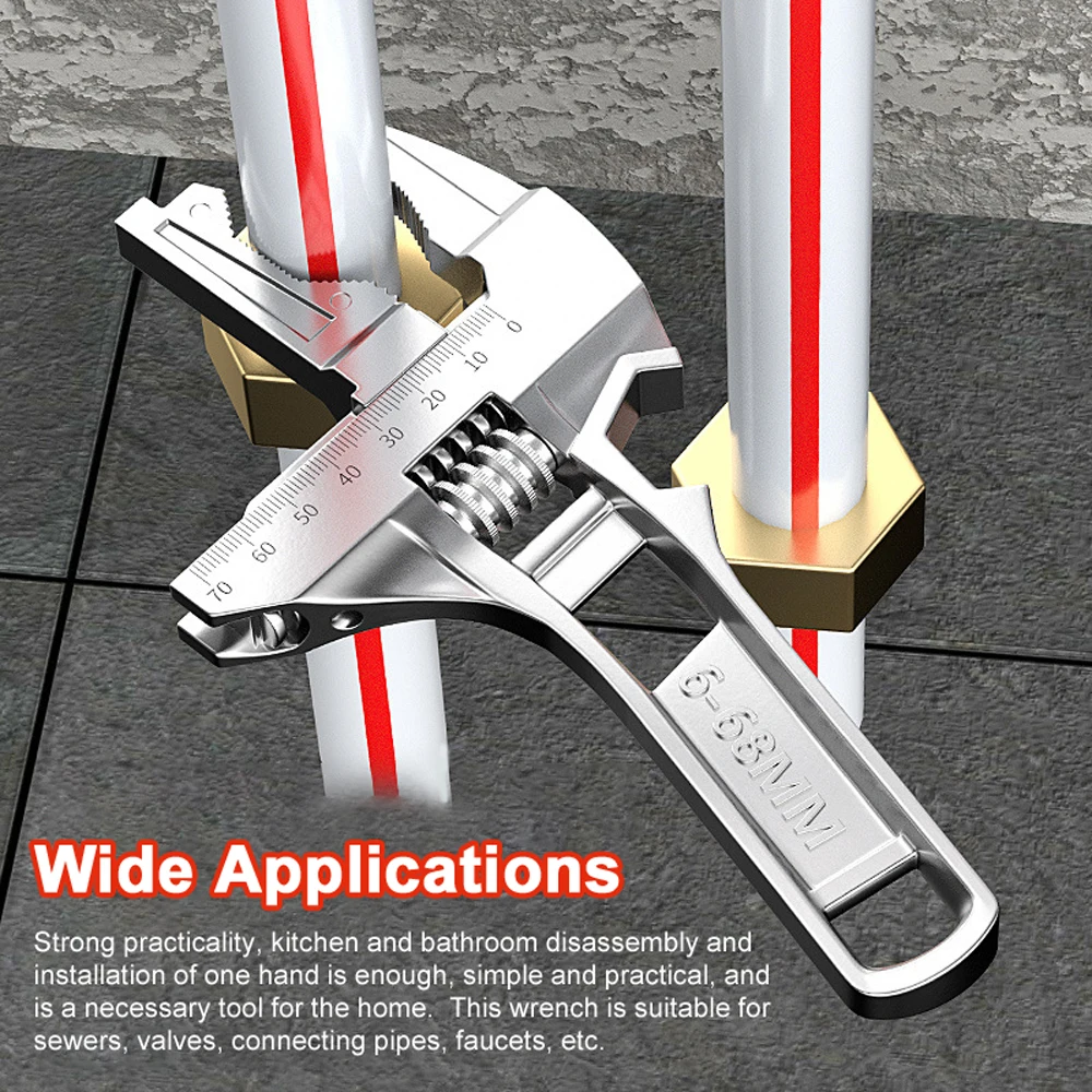 다기능 싱크대 욕실 렌치, 변기 수도꼭지 수리 렌치, 6-68mm 큰 구멍 조절 가능한 수도관 렌치