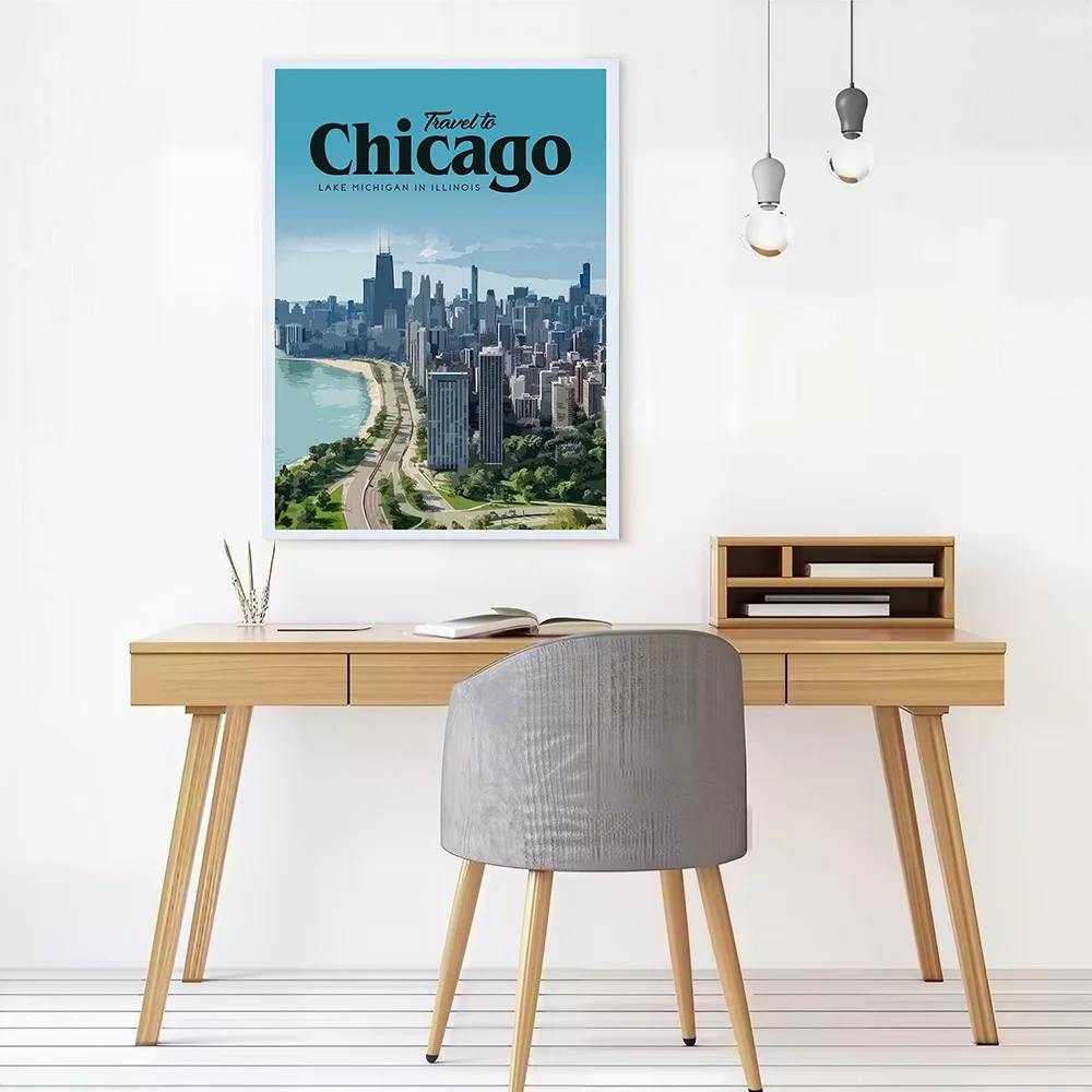Visit Chicago Canvas Wall Art Poster Custom Wall Paintings Personalized Photo Printing for Decor Living Room Decoration Bedroom