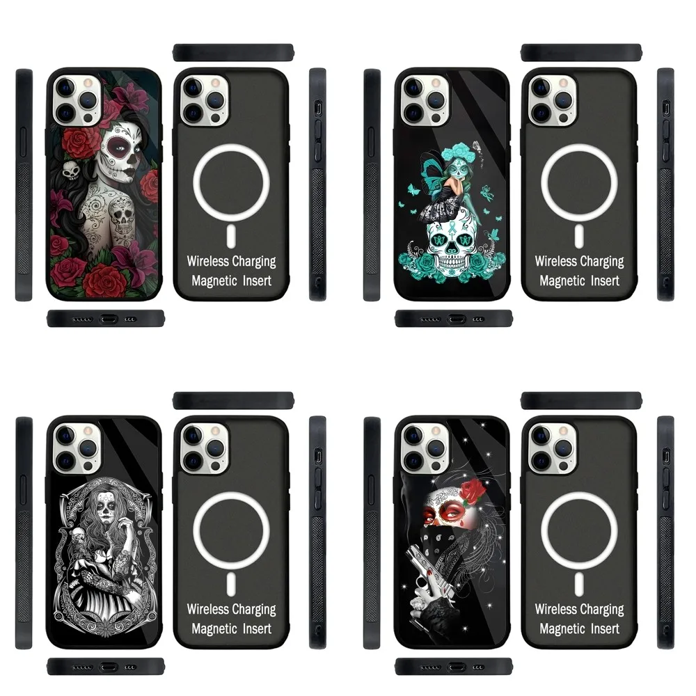 Mexican Catrina Skull Girl  Phone Case Strong Magnetic For IPhone 15,14,13,Pro,Max,Plus,11,12,Mini For Magsafe Wireless Charging