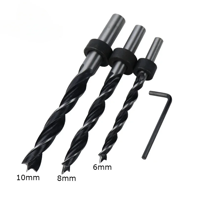 3 Mũi Carbon Khoan Thép Limiter Định Vị Vòng Chặn Độ Sâu Vòng Cổ Định Vị Cờ Lê Lục Giác Cán Gỗ Dụng Cụ 6 8 10Mm
