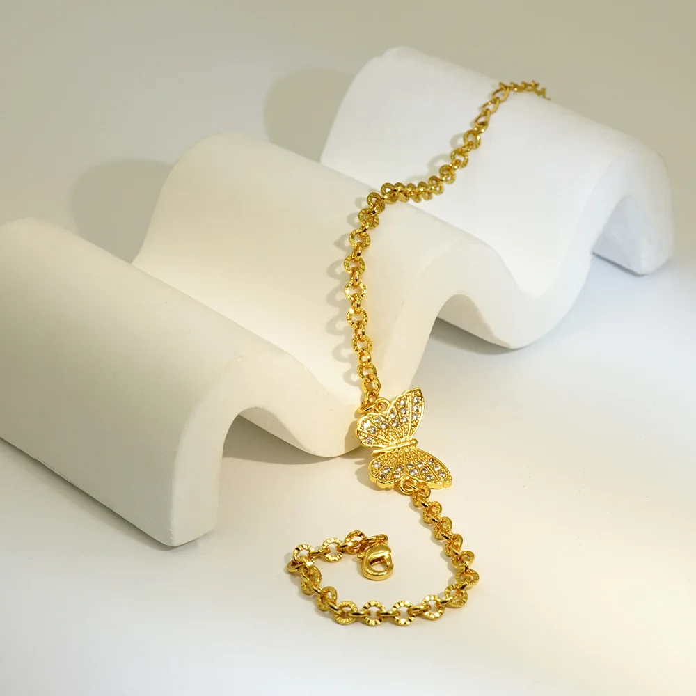 Women diamond-set bow gold bracelet of AU999 24K pure gold, smooth polished clasp, adjustable extension chain for all wrist size