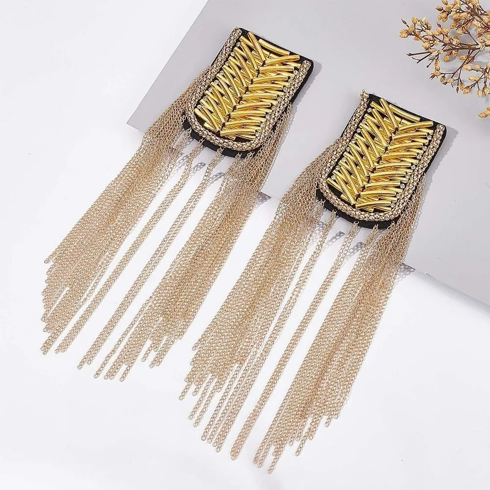 2 Pieces Fashionable Tassel Epaulettes Golden Shoulder Badge Plastic Epaulet Shoulder Decoration with Iron Chains for Jackets