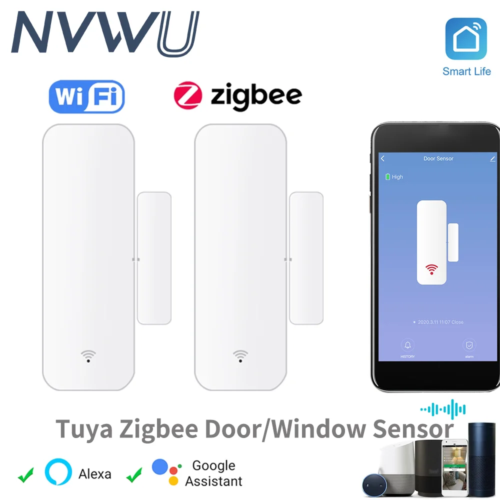 スマートドアセンサーTuya wifi zigbee,ドアセンサー,オープン/クローズド,ウィンドウセンサー,Smartlife,Google Home,alexaで動作