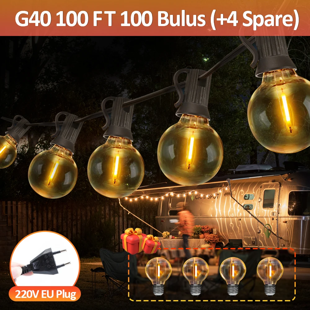G40 LED Globe Lichtslingers Buiten EU-stekker, IP65 Plastic lampen, Balkon Garland Fairy Lampen voor Bruiloft Kerstfeest Decor - afbeelding 1