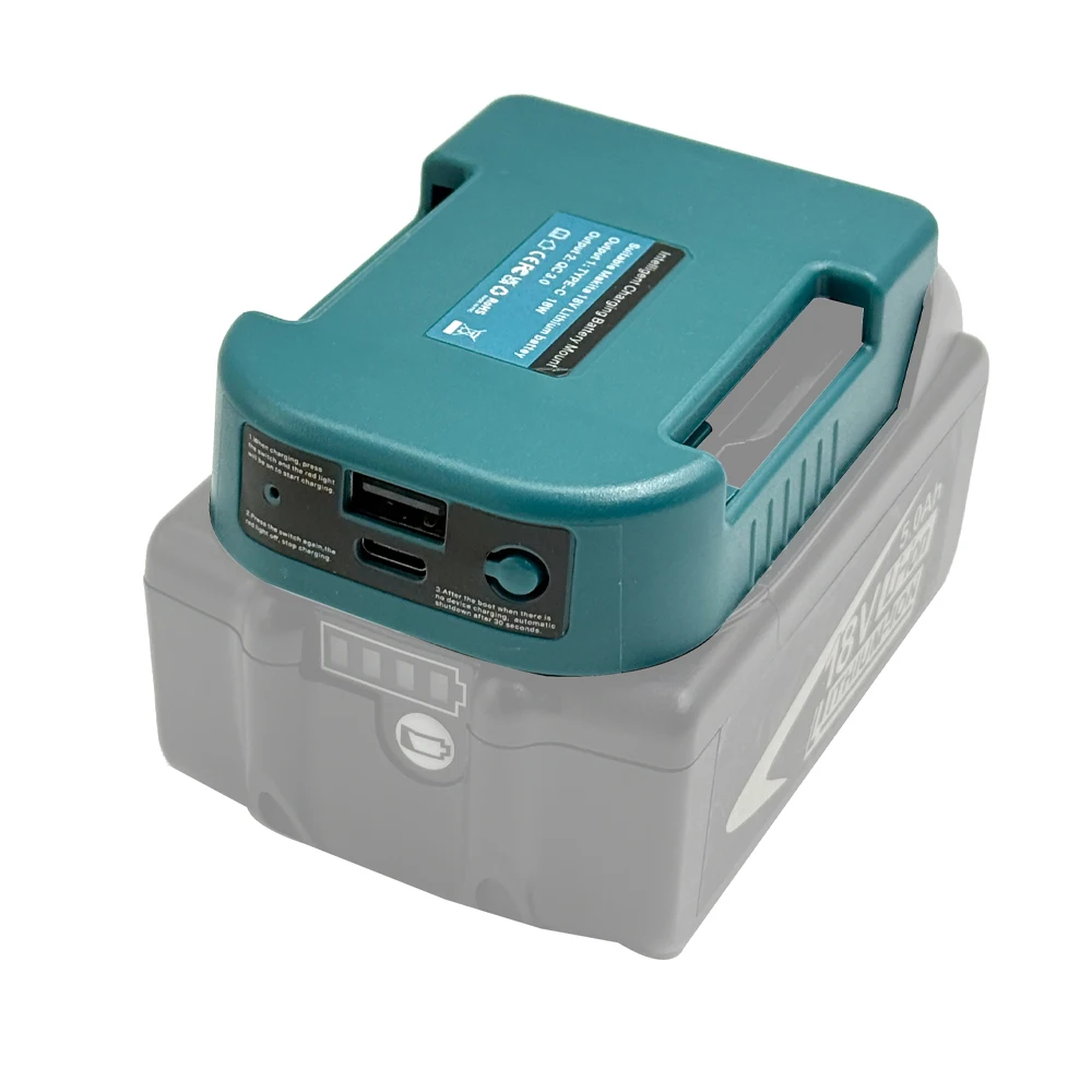 USB-Ladeadapter, kompatibel mit dem 18-V-Li-Ionen-Akku von Makita mit USB- und Typ-C-Schnellladeanschluss, Akkuhalter zur Montage