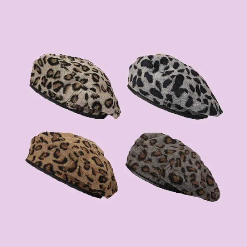 Boinas con estampado de leopardo para mujer y niña, sombrero octogonal elegante para exteriores, pintor para estudiantes, moda británica de invierno