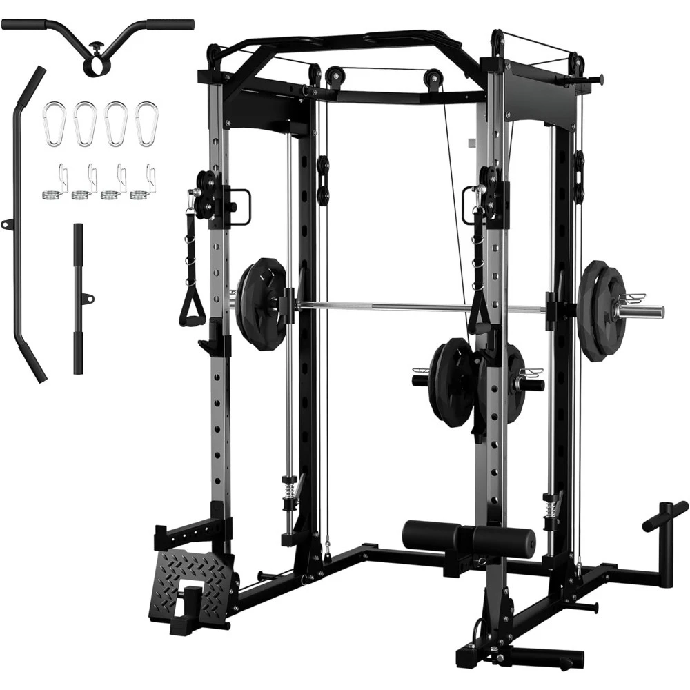 

Smith Machine,Squat Rack with LAT Pull Down System & Cable Crossover Machine for Home Gym,Power Cage for Full Body Training