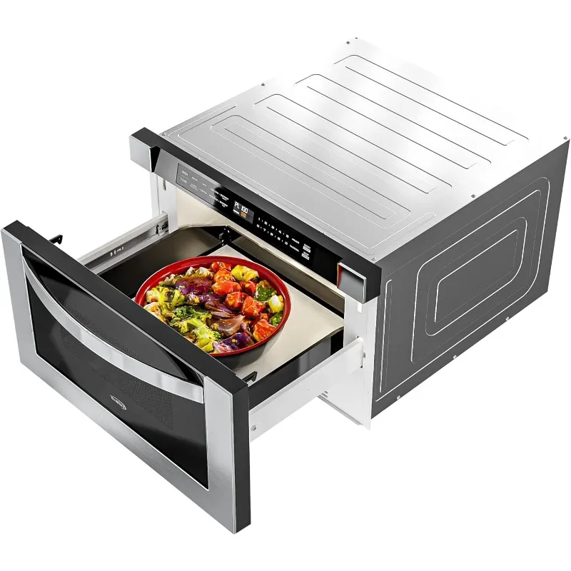 KM-MD-1SS 24 Inch Stainless-Steel Microwave Drawer Capacity, 1000W Power with 10 Custom Cooking Levels, Memory, and Tim