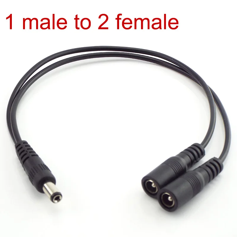 5.5mm*2.1mm 1 Female to 2 Male Connector Male to Female Plug DC Power Splitter Cable CCTV LED Strip Light Power Supply Adapter