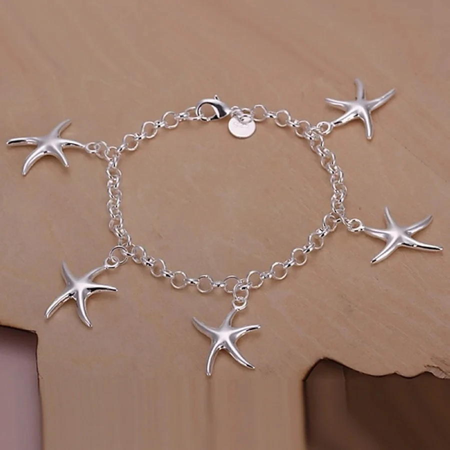 

Beauty Fashion Top Quality 925 Sterling Silver Jewelry Charm Stars Bracelets Cute Chain For Women Lady Gifts Jshh193