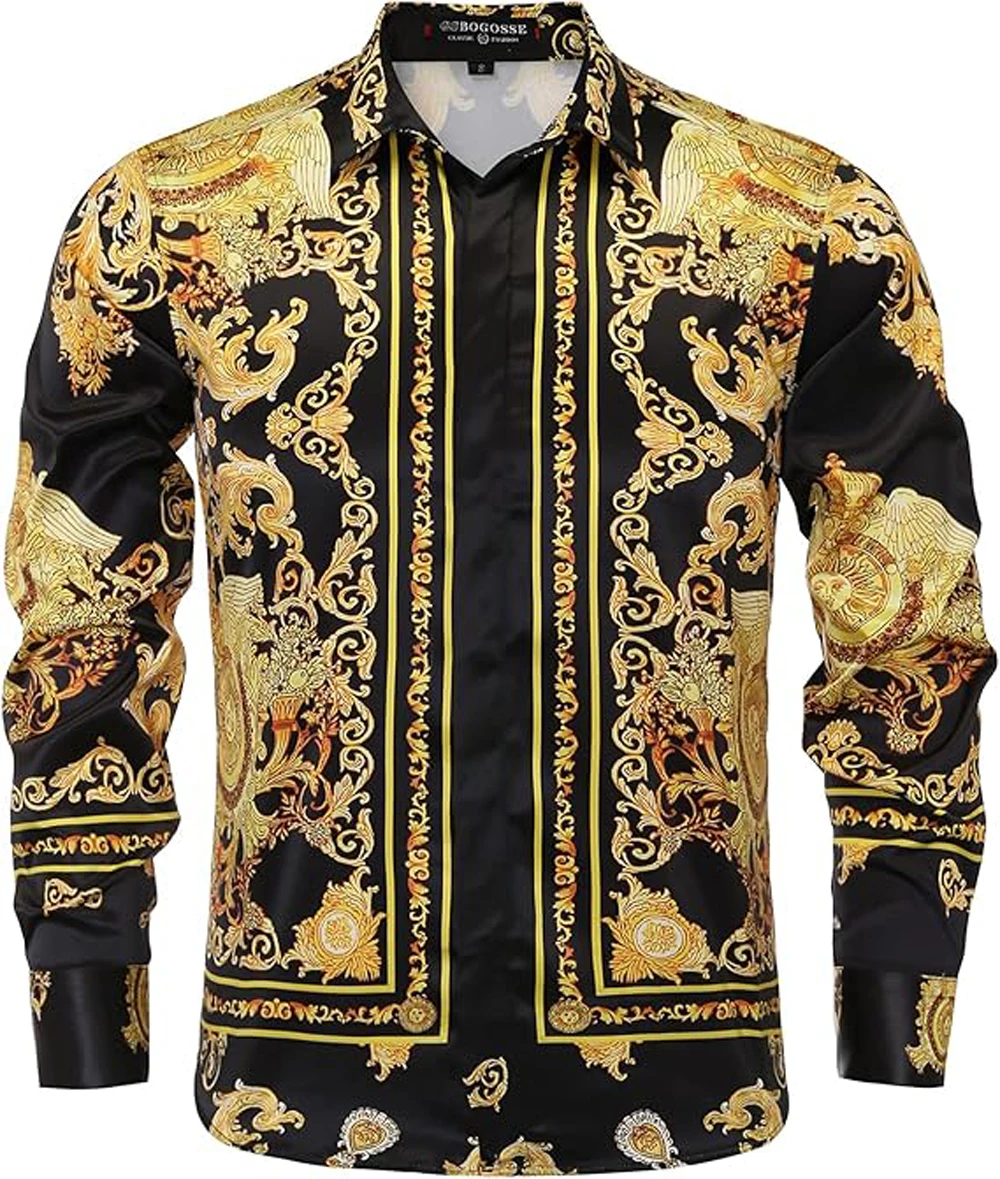 Men Formal Wear All Black - Men Luxury Black Gold Baroque Scroll