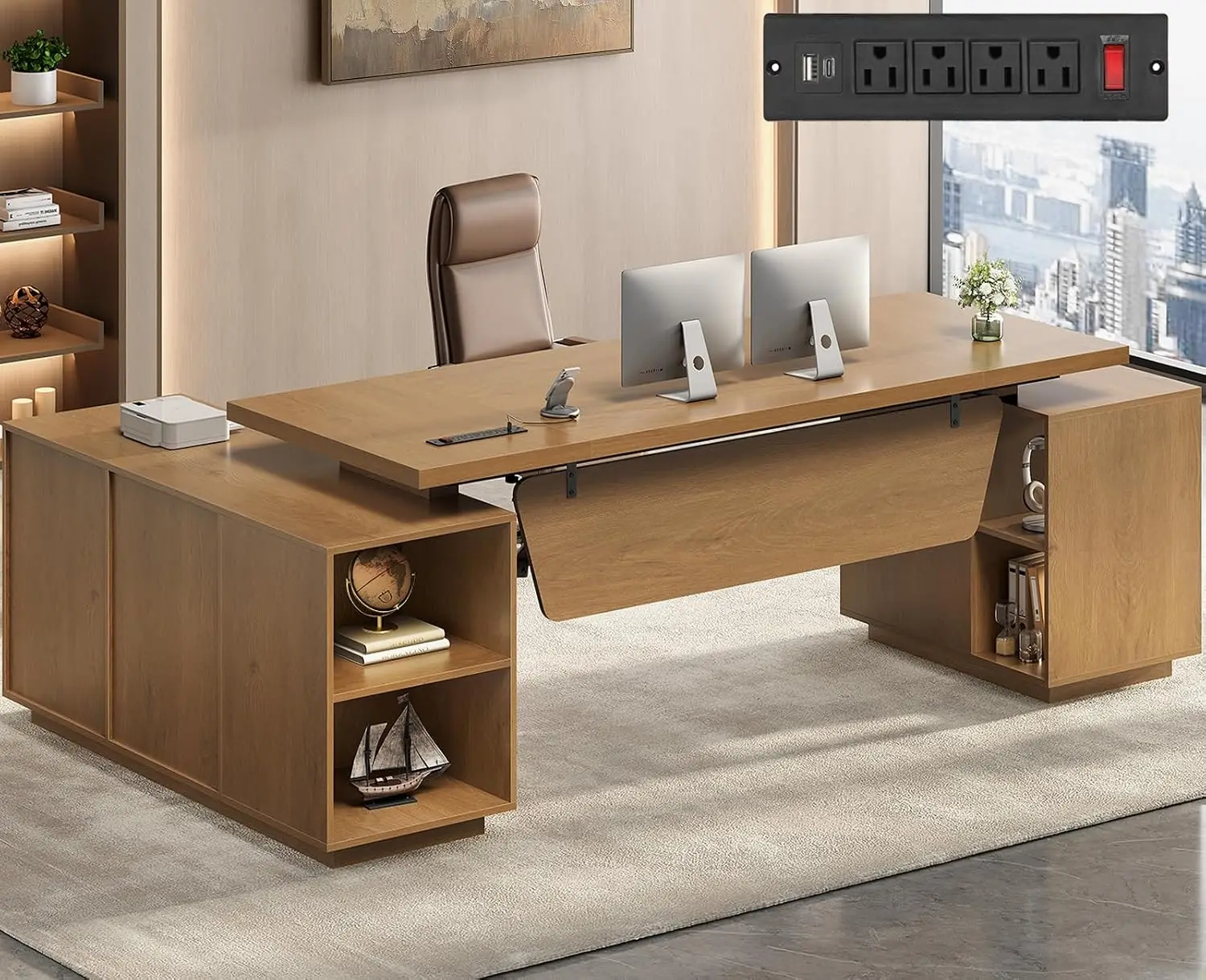 85.8" Executive Desk with Power Outlet & Storage, Customized
