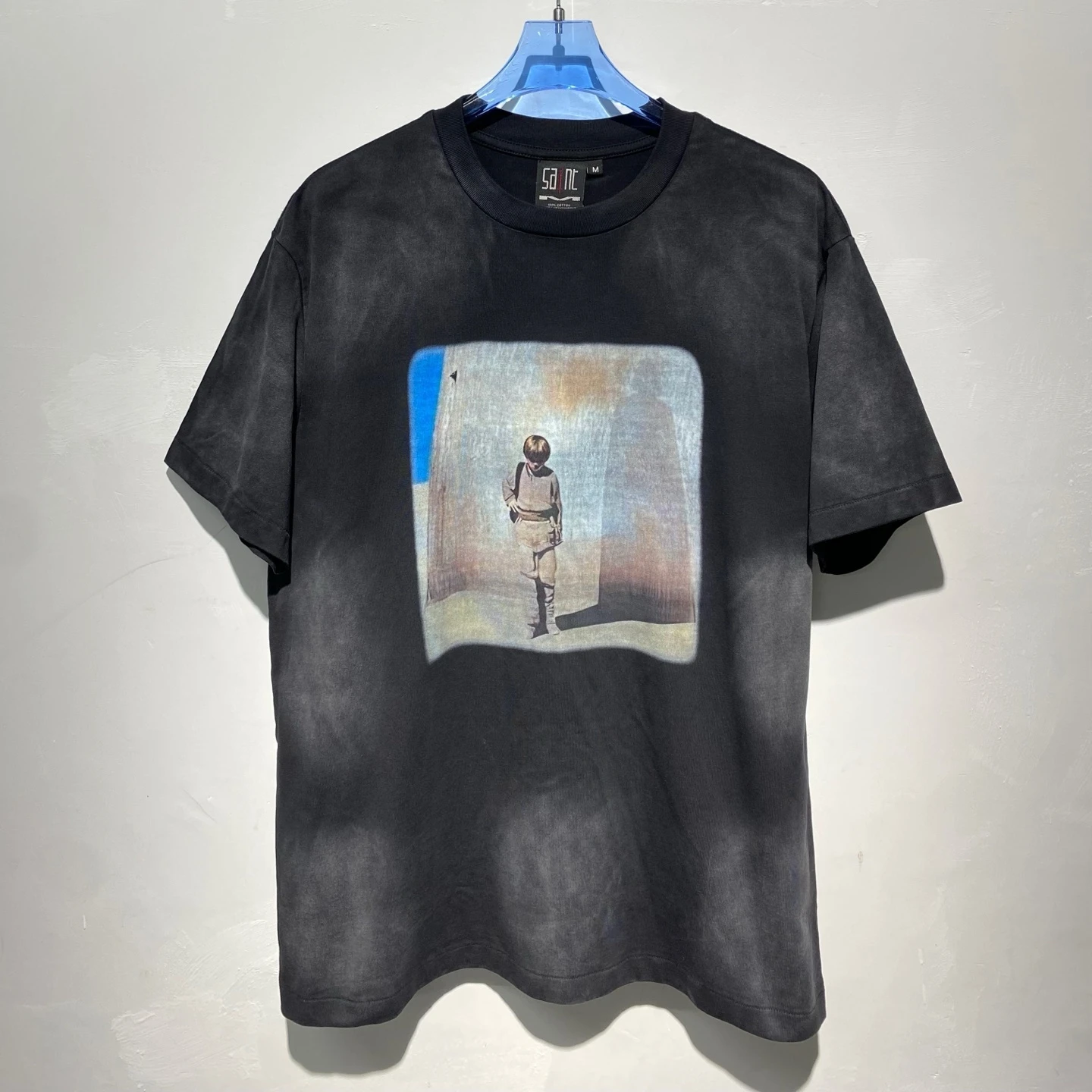 Vintage Saint Tie-dyed Short Sleeve T Shirt For Men Women Heavy Fabric Tee Tops T-Shirt