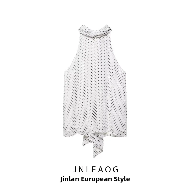 JNLEAOG Damska Modna Bluzka w Kropki z Dekoltem w Serek, Jesienna Nowość, Seksowna, Luźny Krój, Poliester, Cienka, Wyszczuplająca, Okrągły Dekolt