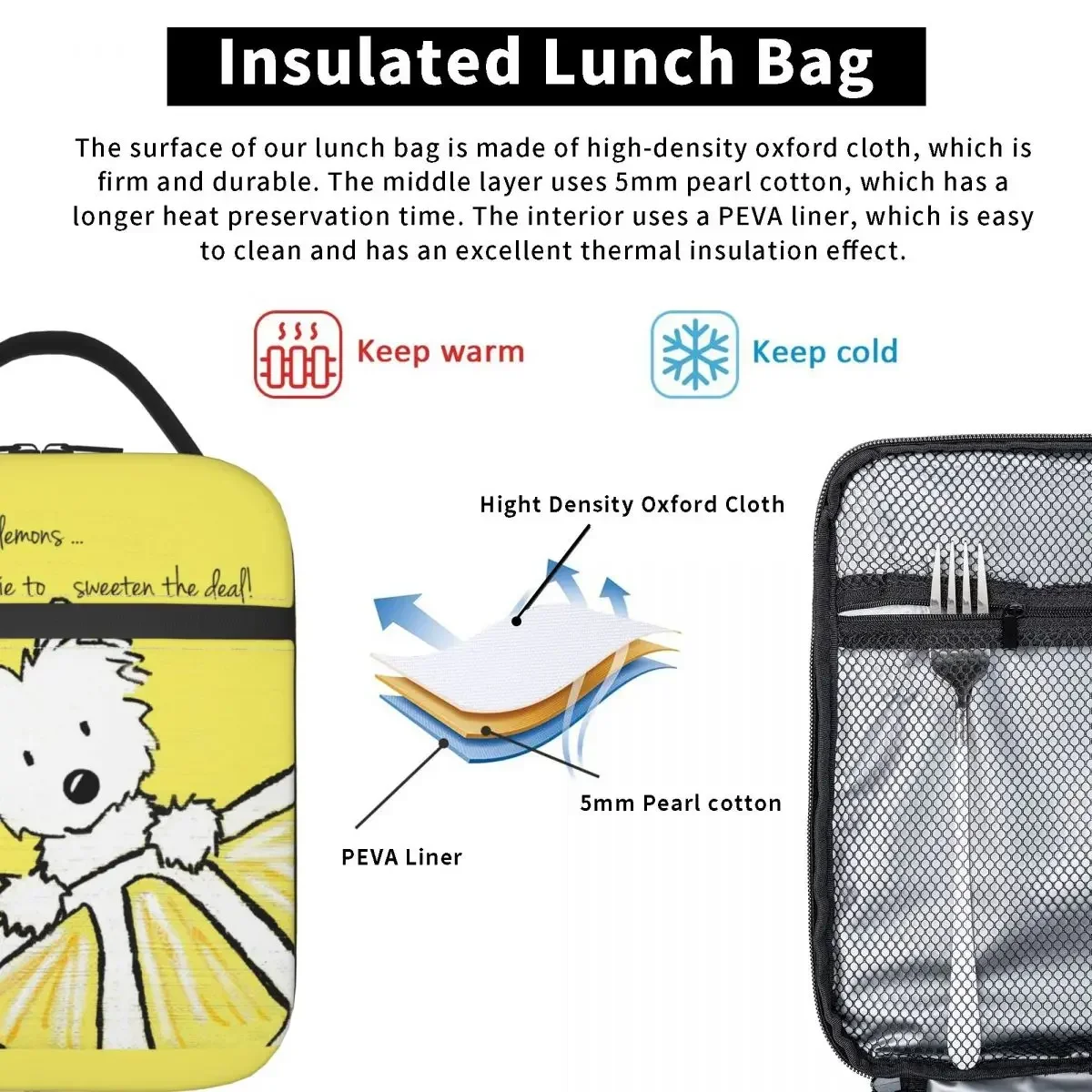 Life Lemons Westie Dog Portable Lunch Boxes Leakproof West Highland White Terrier Cooler Thermal Food Insulated Lunch Bag Kids