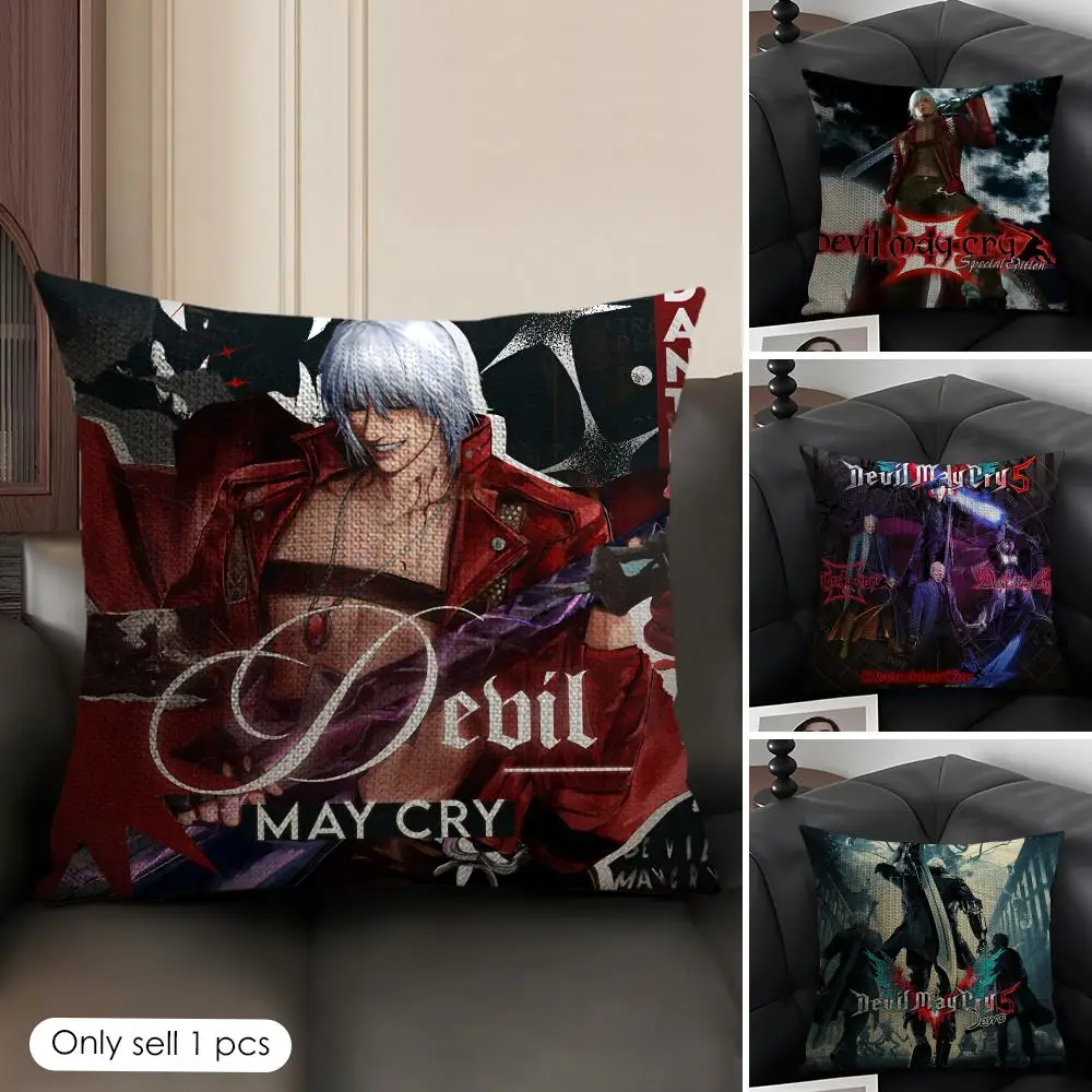 The D-Devil May Cry Cushion Cover Natural Linen Organic Fabric Double-Sided Printing Sofa Home Decor Gift Pillow Case