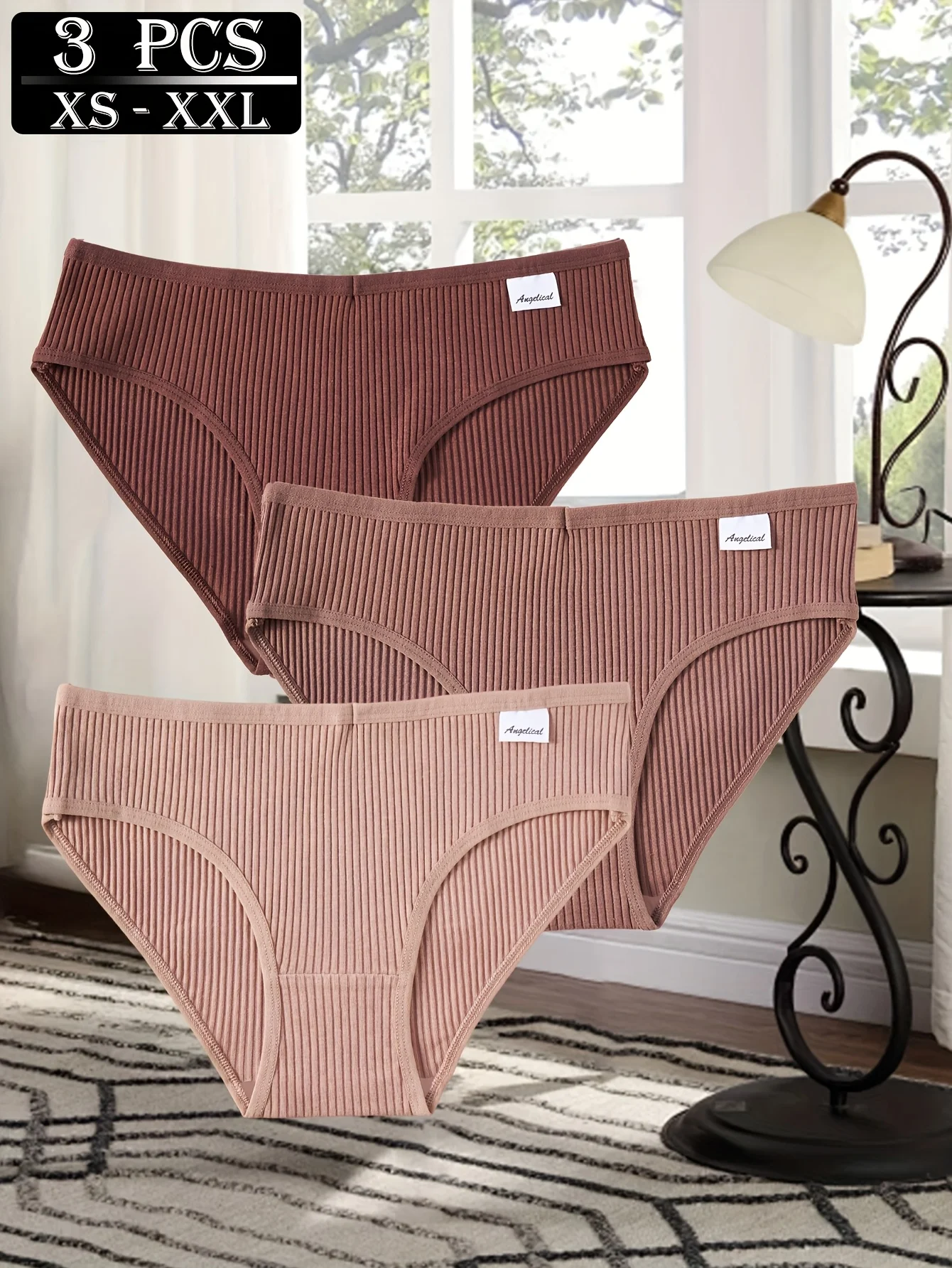 3‑Pack Women's Waffle‑Texture Underwear‑Solid‑Color Gradient Series Briefs, See‑Through Resistant, Suitable for Casual Wear