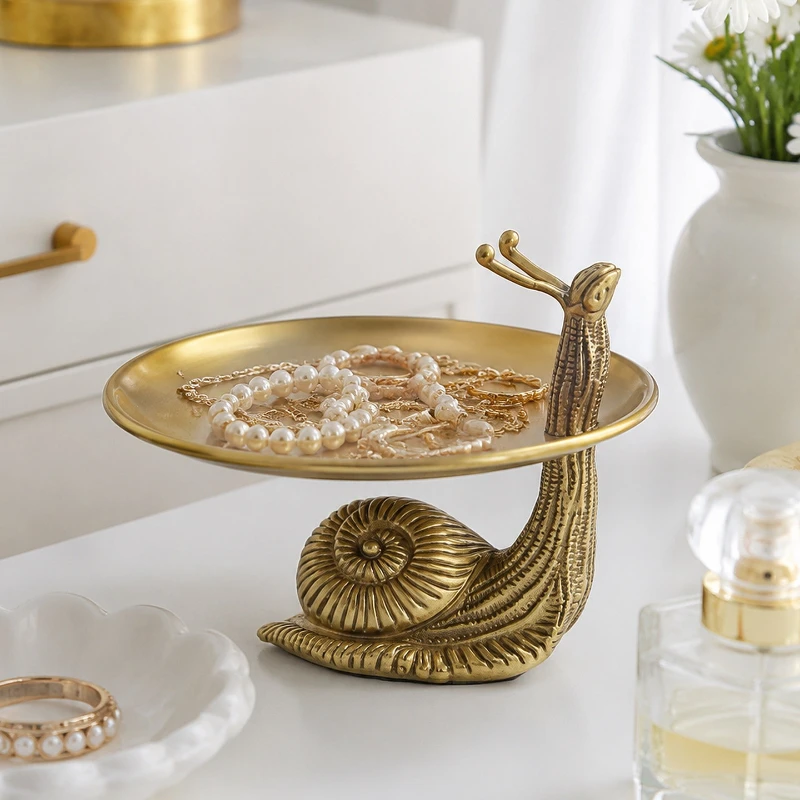 Brass Tray, Creative Snail Shape Living Room Coffee Table, Dining Table Storage Plate, Vintage Decorative Fruit Plate