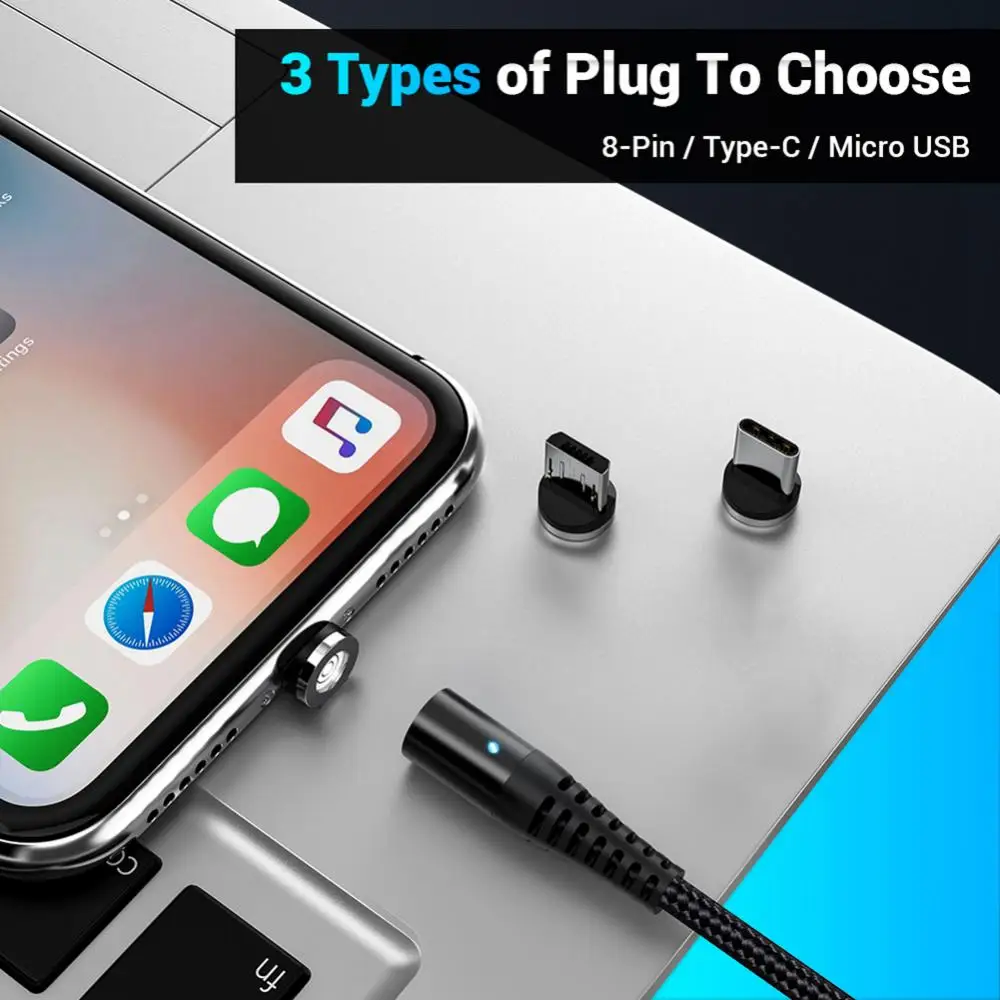 for iPhone Fast Charging 5A Magnetic QC3.0 Cable Micro USB Type-C Plug Android
