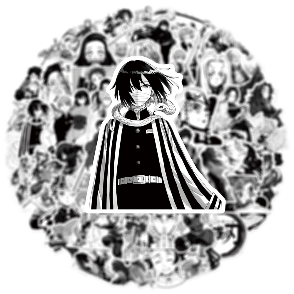 10/30/50pcs Anime Demon Slayer Stickers Cool Black White Decals Skateboard Scrapbook Phone Bike Waterproof Graffiti Kids Sticker