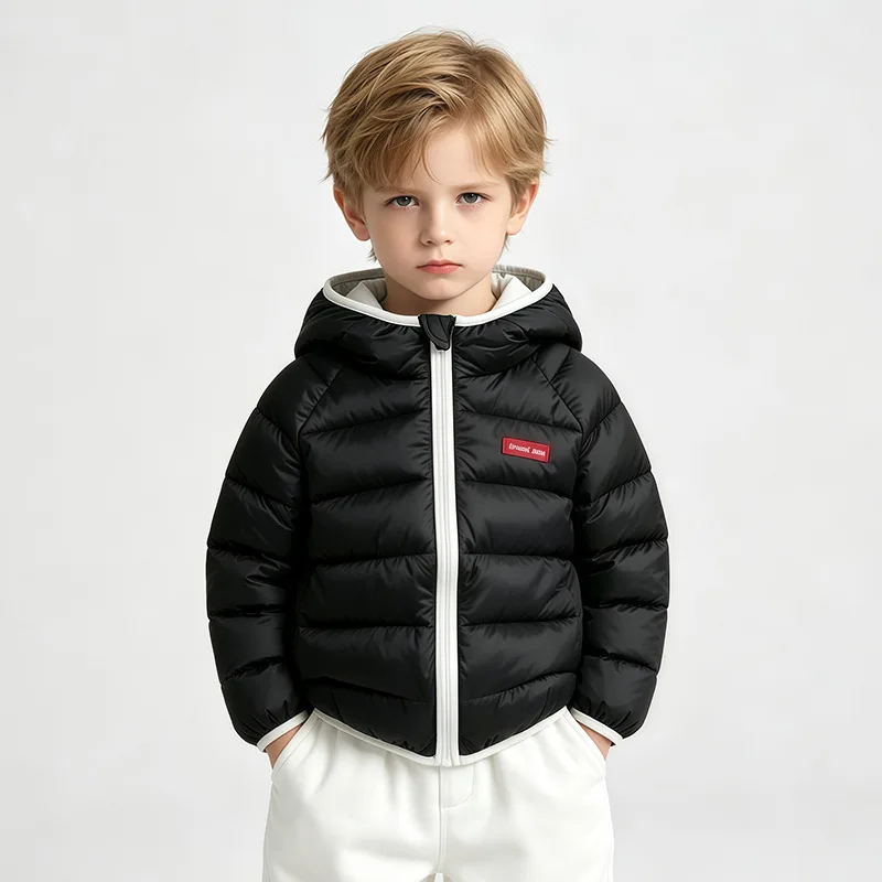 Children Down Jacket Autumn Winter Baby Boys Girls Color Blocking Warm Hooded Outerwear Cute Toddler Clothes
