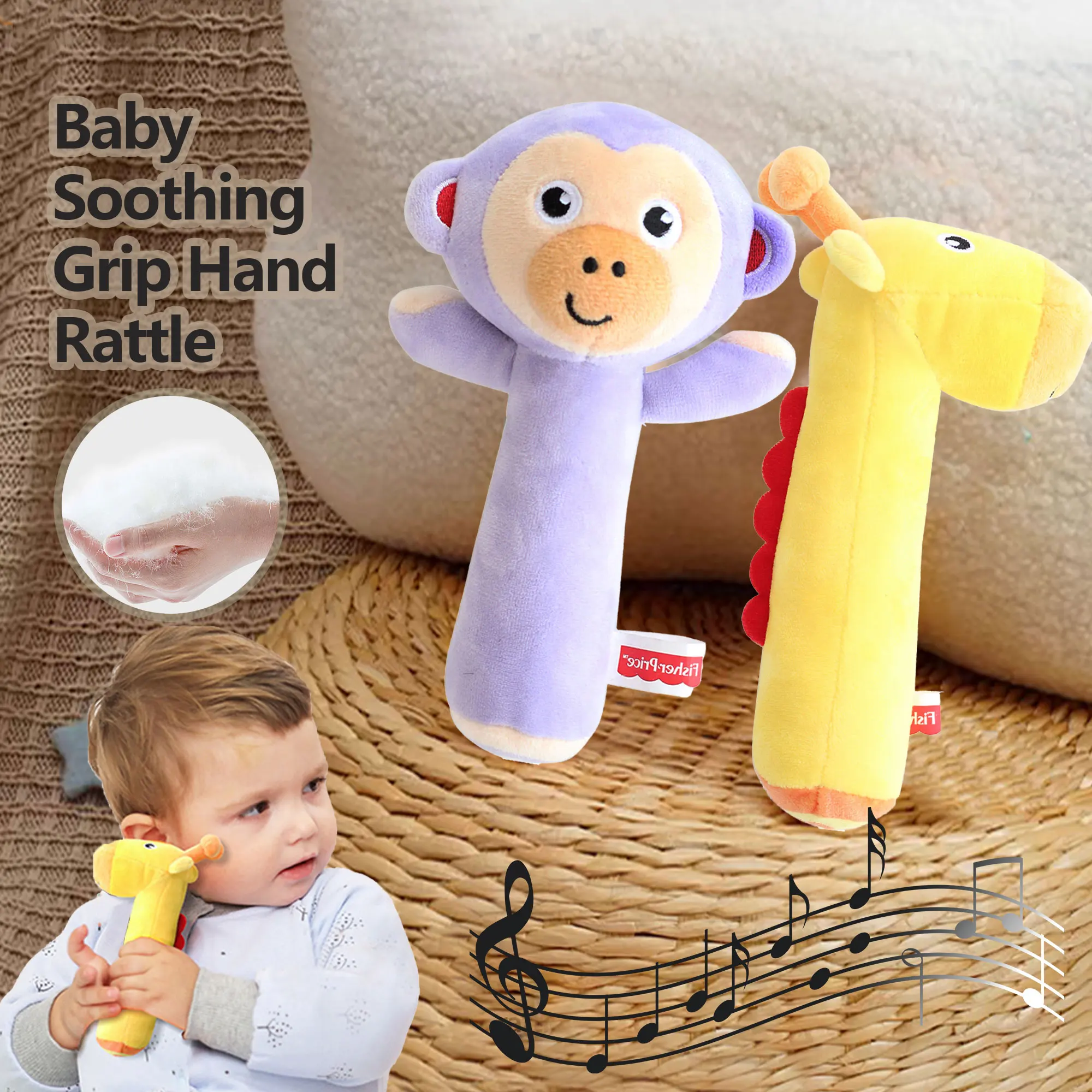 0-3 anos de idade bebê bonito dos desenhos animados brinquedo mão segurando bb vara, chocalho de pelúcia do bebê, aperto de treinamento, presente de natal
